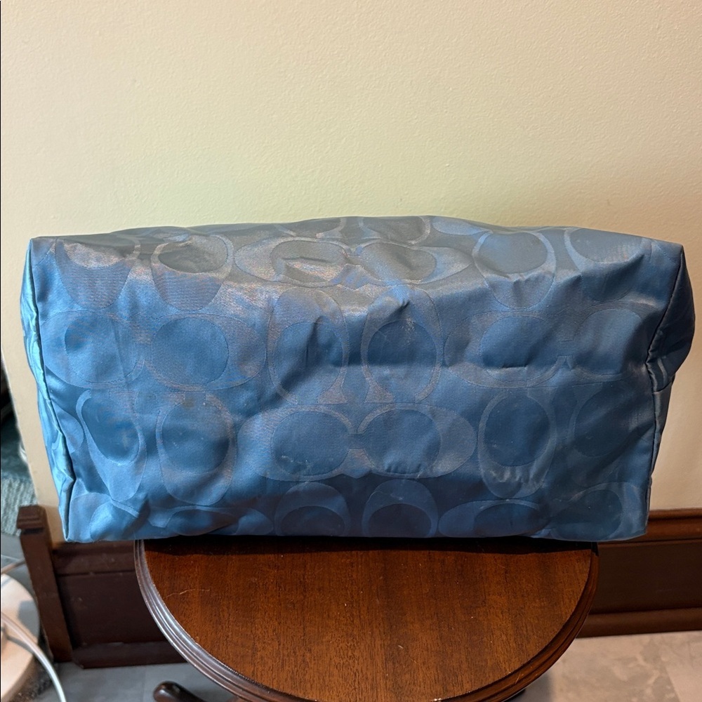 Coach Signature monogram Tote HD nylon teal light blue large shoulder bag EUC - Picture 10 of 17